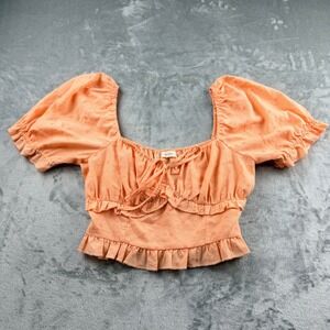 Suite 2939 Orange Gingham Polka Dot Puff Sleeve Crop Top Women's‎ Large